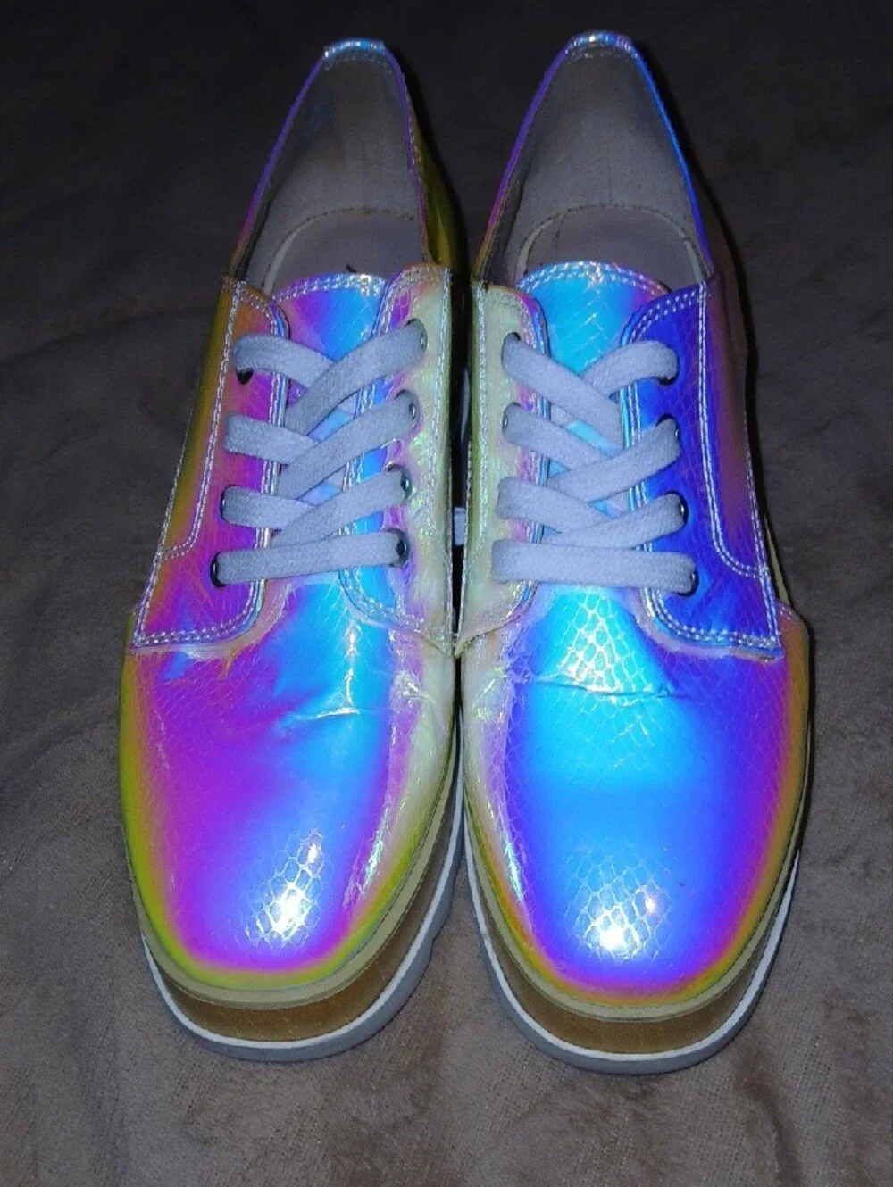 Aldo Holographic Platform Laceup Cutout Oxfords Iridescent Sz: 7.5